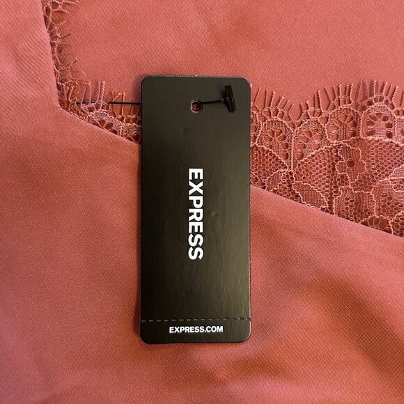 Express Womens Satin Lace Strap V-Neck Downtown Cami Desert Rose Size XS NWT $44 - Picture 15 of 16